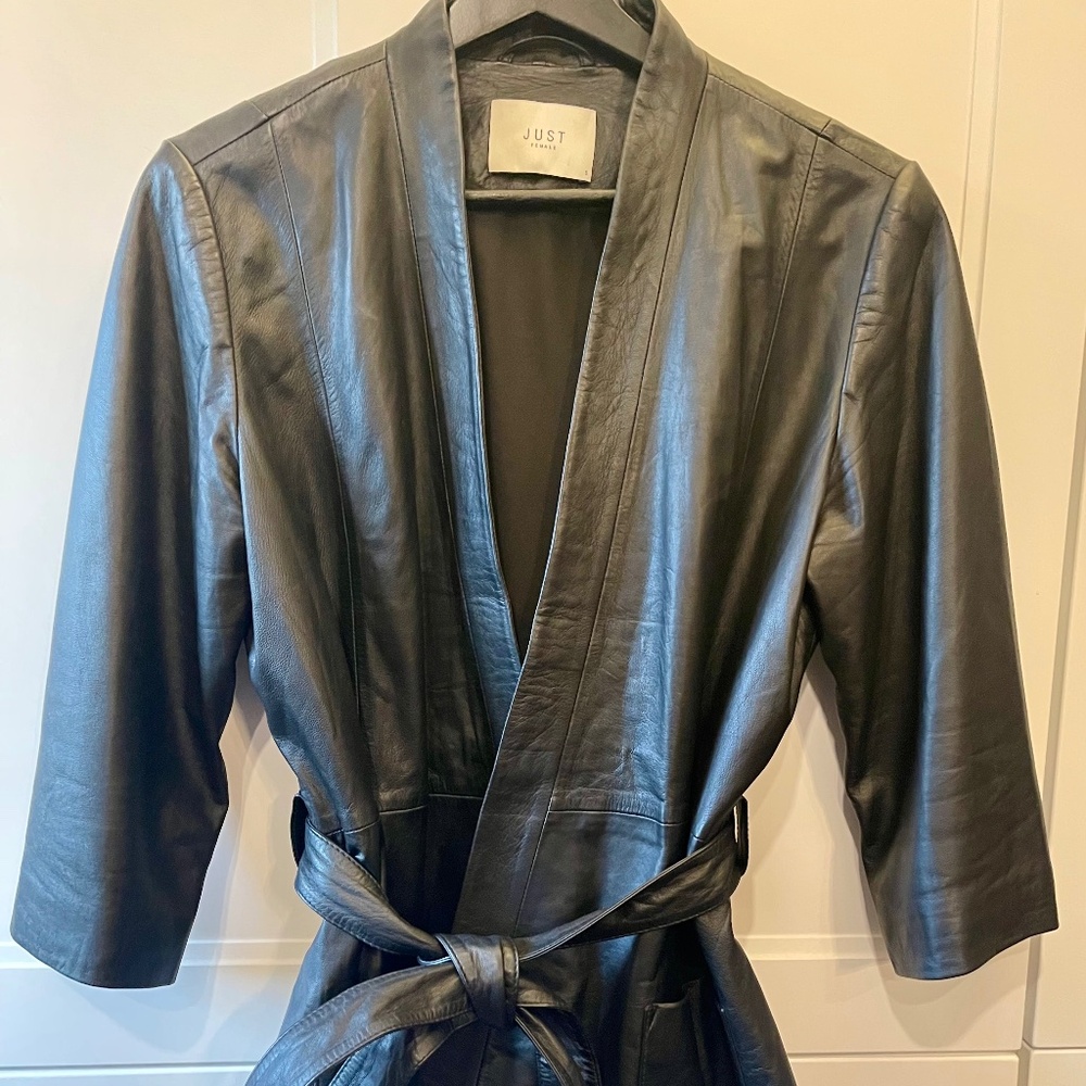 Just Female lamb leather wrap jacket, Scandinavian design, black,, small